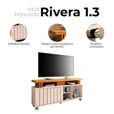 Rack Bancada Para Sala Rivera 1.3 Off White Cinamomo - Hb Móveis