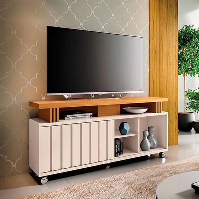 Rack Bancada Para Sala Rivera 1.3 Off White Cinamomo - Hb Móveis