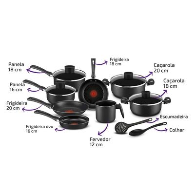 Conjunto de Panelas 10 Peças Antiaderente Pratic Rochedo Cinza