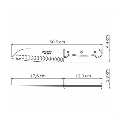 Faca Santoku Tramontina com Lâmina em Aço Inox e Cabo em Madeira Tratada Polywood Vermelho 7 polegada
