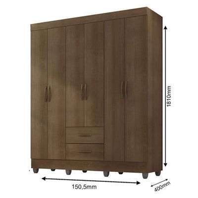 Guarda Roupa Casal 6 Portas E Cômoda 4 Gavetas Lite Carvalho Oak - Móveis Leão