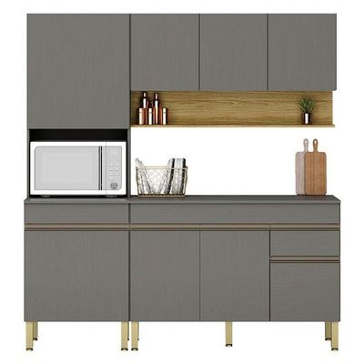 Cozinha Modulada Ambiente Line Composição 3 Gris Freijó - Kits Paraná