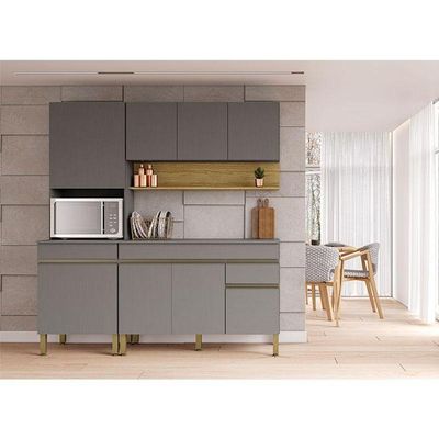 Cozinha Modulada Ambiente Line Composição 3 Gris Freijó - Kits Paraná