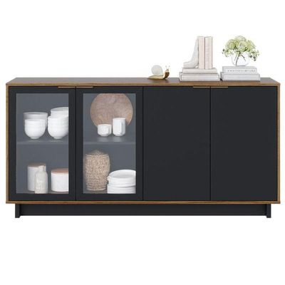 Aparador Para Sala Buffet Ambiente Vitória Noce Milano Preto Acetinado - Colibri