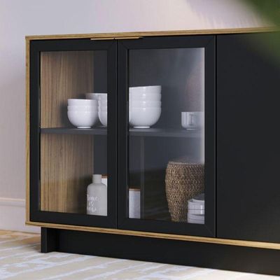 Aparador Para Sala Buffet Ambiente Vitória Noce Milano Preto Acetinado - Colibri