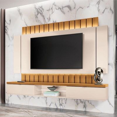 Painel Para Tv Home Suspenso Illusion 2.2 Off White Cinamomo - Hb Móveis