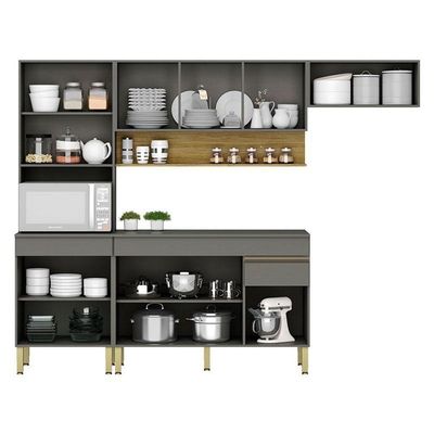 Cozinha Modulada Line Composição 8 Gris Freijó - Kits Paraná