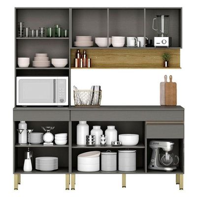 Cozinha Modulada Line Composição 7 Gris Freijó - Kits Paraná