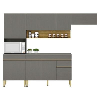 Cozinha Modulada Ambiente Line Composição 8 Gris Freijó - Kits Paraná