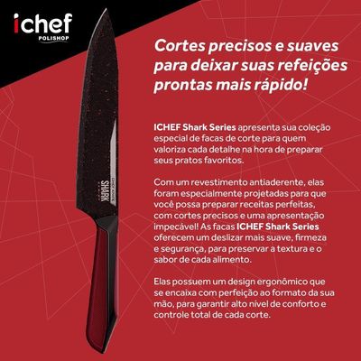 Conjunto De Facas Ichef Polishop - Professional Cut - Shark Series - Red | Ichef