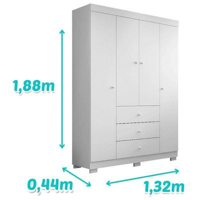 Berço Nacional Doce Sonho 3540 E Guarda Roupa Duda 4 Portas Branco Brilho Com Colchão Ortobom