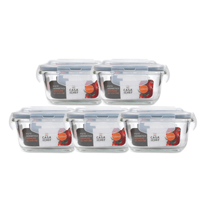 Conjunto 5 Potes de Vidro Quadrado 320ml Casa do Chef Menor preço em Conjunto 5 Potes de Vidro Quadrado 320ml Casa do Chef