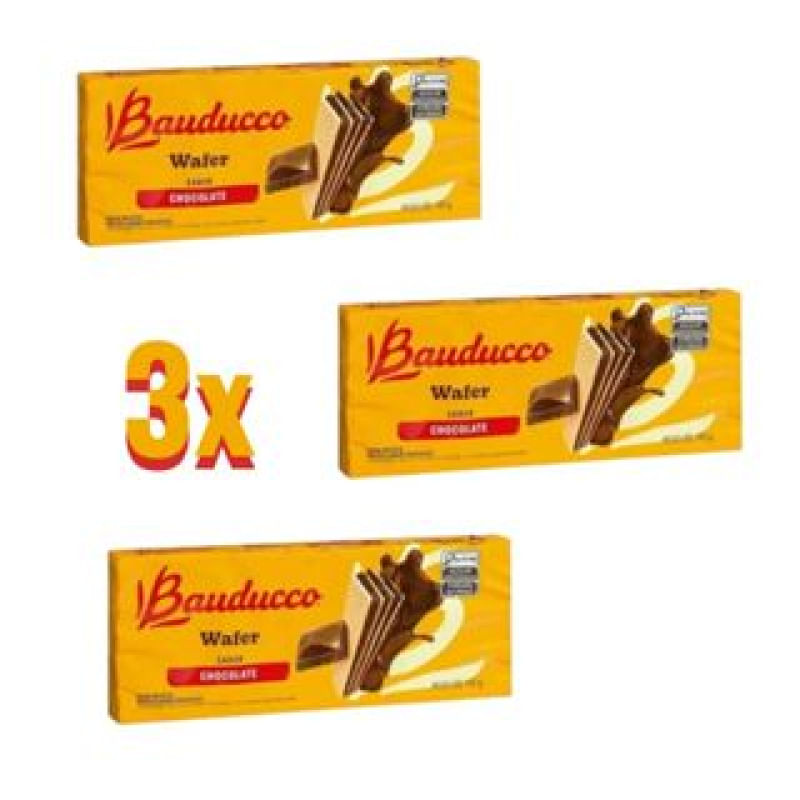 Bauducco Wafer Sabor Chocolate 140 gramas - Kit com 03x