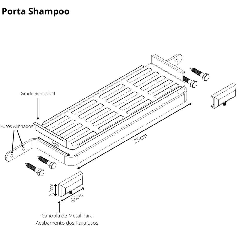 Suporte Porta Shampoo Para Banheiro Cromado Preto Empire