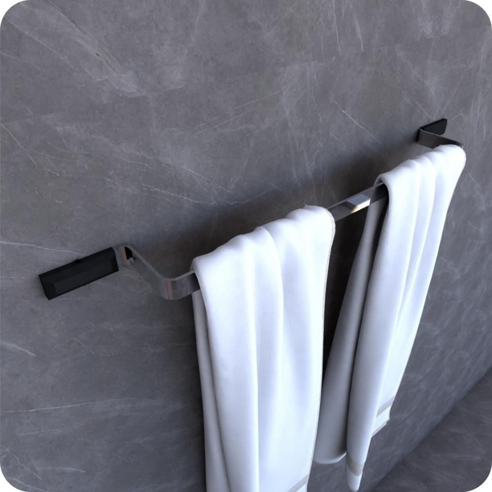 Suporte Porta Toalhas De Banho Cromado E Preto Empire