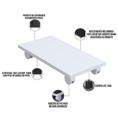 Suporte Para Cpu Com Rodízios Cyber L03 Branco - Lyam Decor