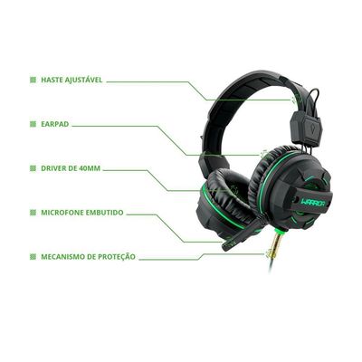 Headset Gamer , Usb E P2 Com Led Verde, Fone De Ouvido C- Microfone