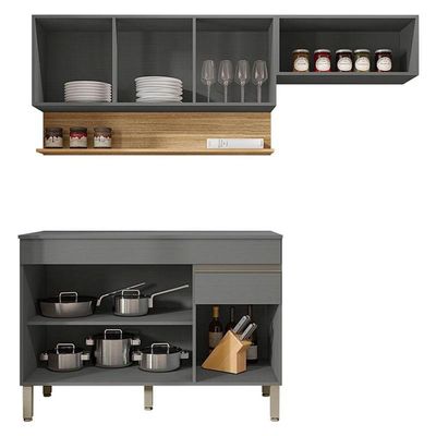 Cozinha Modulada Ambiente Line Composição 5 Gris Freijó - Kits Paraná
