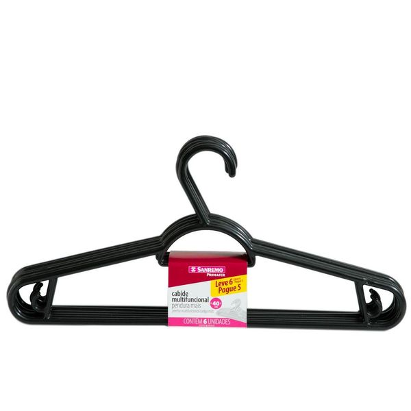 Conjunto 6 Cabides Sanremo Pendura M PR10568 Preto Conjunto 6 Cabides Sanremo Pendura M PR105/68 Preto