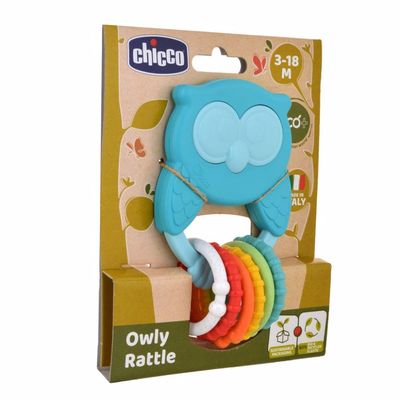 Chocalho Mordedor Roca Mocho Eco Chicco Corujinha Azul