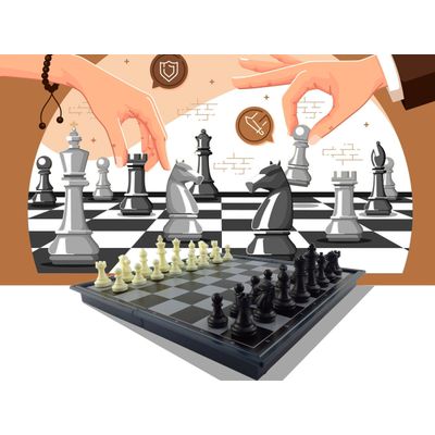 Jogo de Xadrez Magnético Tabuleiro Dobrável Tipo Estojo em Plástico