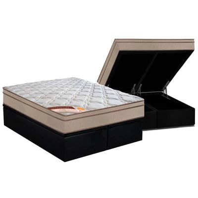 Cama Box Baú King: Colchão Molas Castor Pocket Revolution Híbrido + Base CRC Suede Black(193x203)