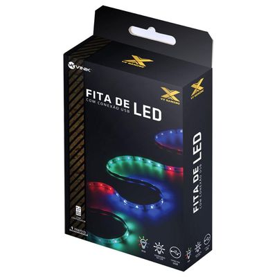 Fita de LED VX Gaming RGB com Controlador Conexao USB 60 Pontos de LED 1 Metro - LRU1
