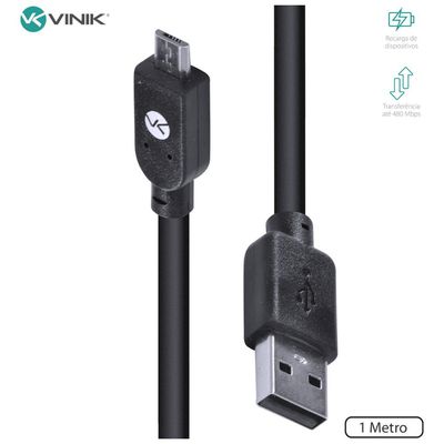 Cabo USB X Micro USB B 2.0 5 Pinos 1 Metro Preto - MUSB-1