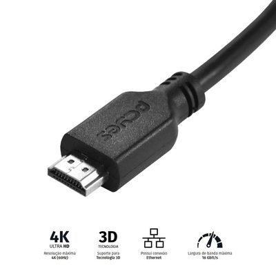Cabo HDMI 2.0 4K 30AWG Puro Cobre 1 Metro - PHM20-1