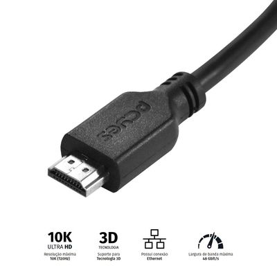 Cabo HDMI ULTRA 2.1 28AWG Puro Cobre 10K 2 Metros - PHM21-2