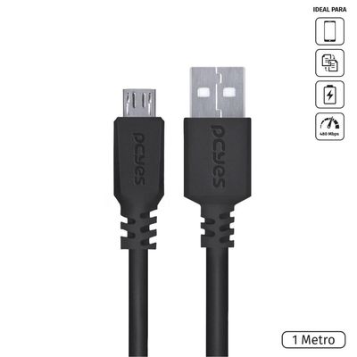 Cabo Micro USB para USB a 2.0 para Celular 1 Metro Preto - PMUAP-1