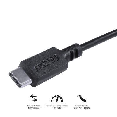 Cabo USB Tipo C para USB B 2.0 Impressora 1M Preto - PUCBP-1
