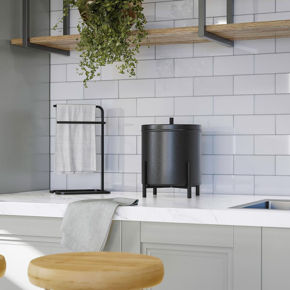 Suporte Porta Papel Toalha Isla Para Pia Bancada Lavabo Duplo Aço D01 Preto Fosco - Lyam Decor