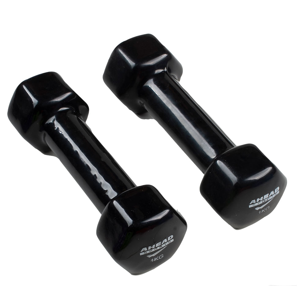 PAR DE HALTER SEXTAVADO EM VINIL  1KG PRETO