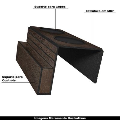 Esteira Bandeja Com Suporte Para Copos e Controle Para Sofá MDF Tabaco - Gran Belo
