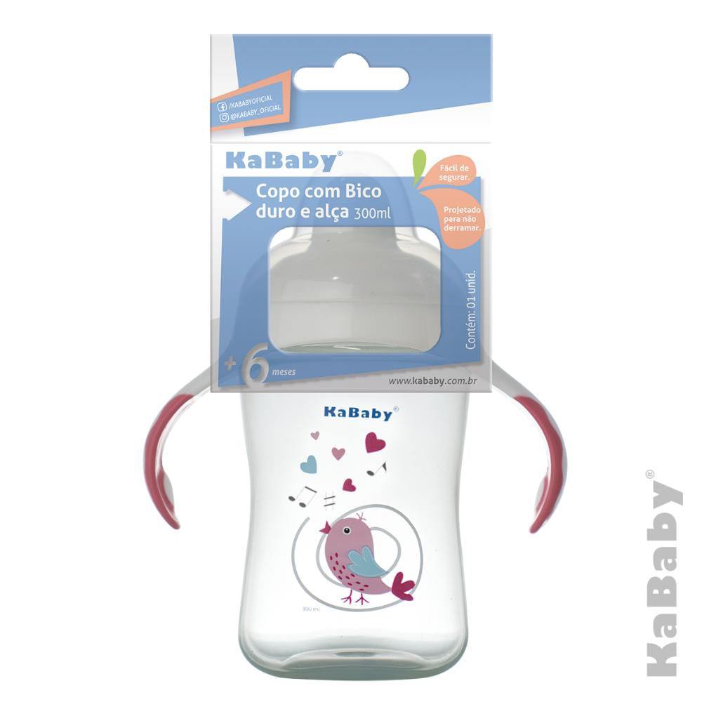 Copo 300ml Bico Duro com Alças Pássaro Rosa