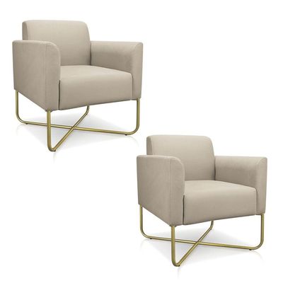 Kit 02 Poltronas Marisa Suede Bege Base X Industrial D´rossi
