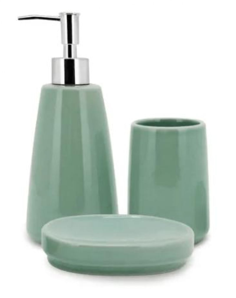 Jogo com 3 Peças para Banheiro em Cerâmica Pale Green 410 ml - Mimo Style - BH20103