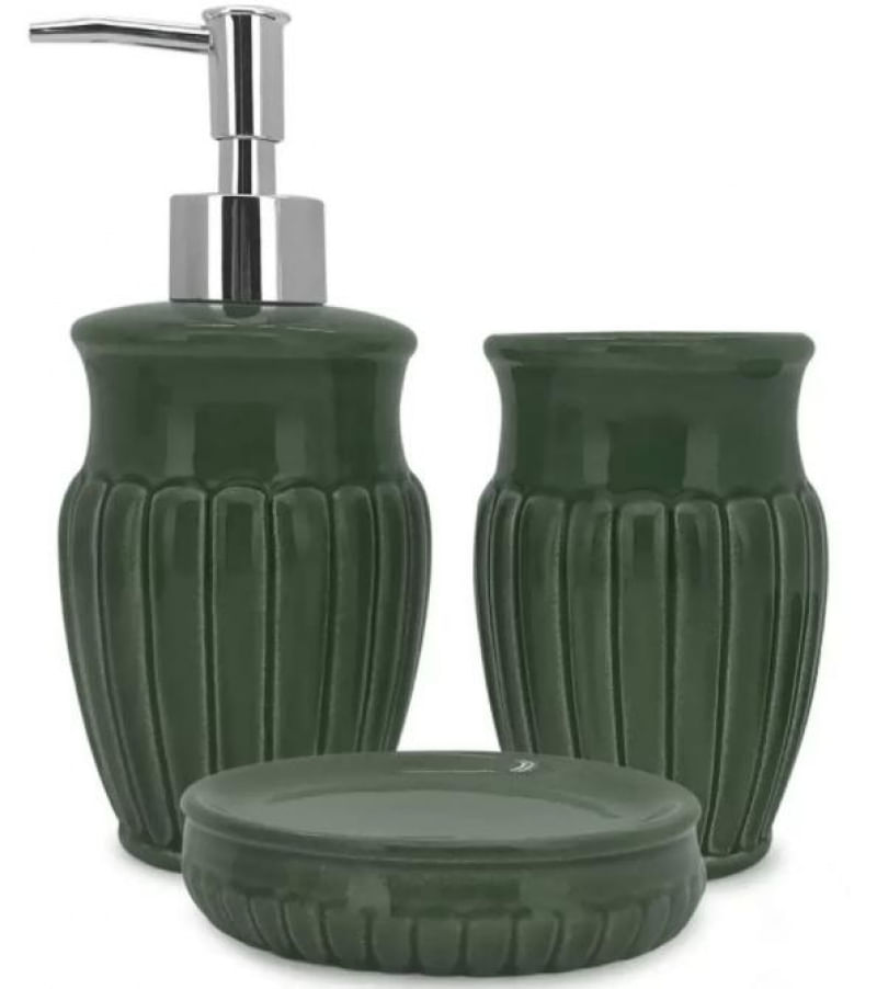 Jogo com 3 Peças para Banheiro em Cerâmica Marine Green 325 ml - Mimo Style - BH20107