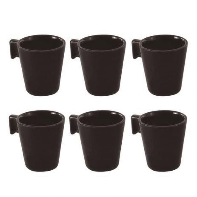 Jogo de 6 Mini Canecas Cerâmica Black 80 ml