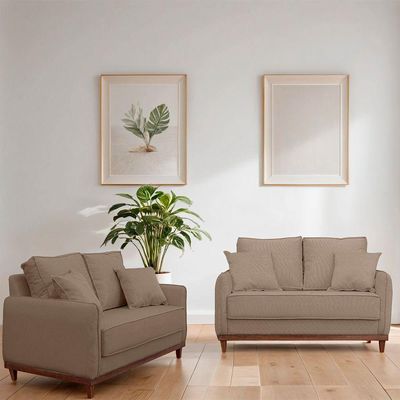 Kit Sofa Sena 2 E 3 Lugares Base De Madeira Para Sala Hotel Linho Marrom