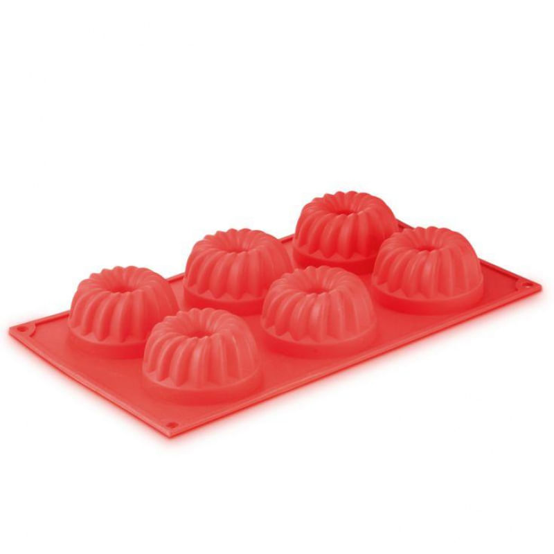 Forma de Silicone para 6 Flans Vermelho 28 cm - Mimo Style - SN19076