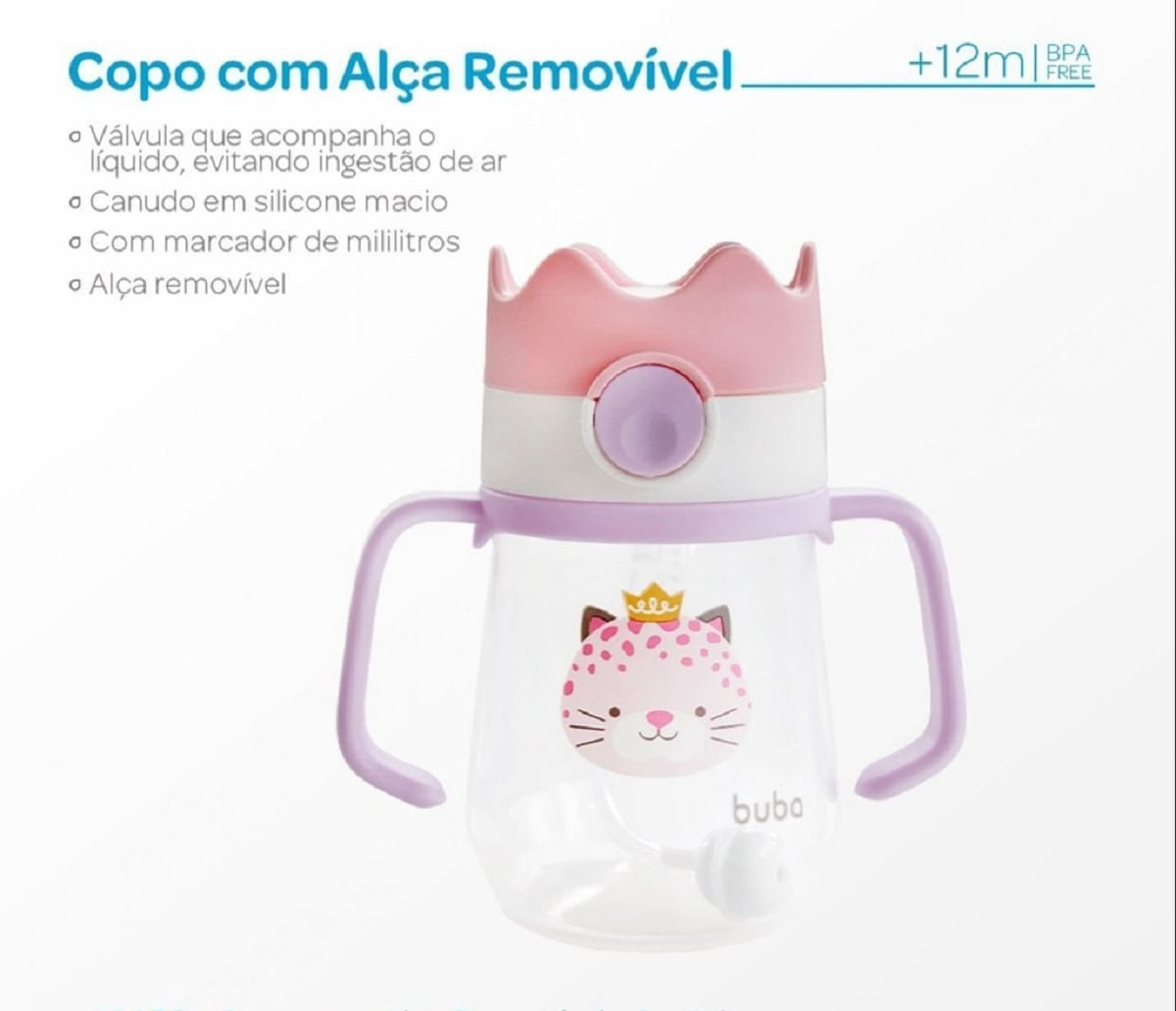 Copo Com Alça Coroa Oncinha Rosa Buba 14458