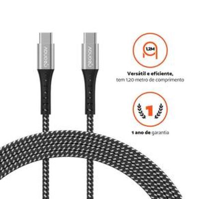 Cabo USB-C ESC06BK em Nylon Trançado Geonav  1,2 metro