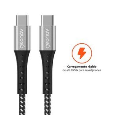 Cabo USB-C ESC06BK em Nylon Trançado Geonav  1,2 metro