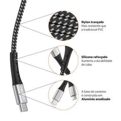 Cabo USB-C ESC06BK em Nylon Trançado Geonav  1,2 metro