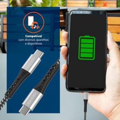 Cabo USB-C ESC06BK em Nylon Trançado Geonav  1,2 metro
