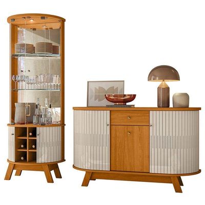 Aparador Para Sala Buffet Ambiente Monza E Cristaleira Marina Cinamomo Off White - Madetec