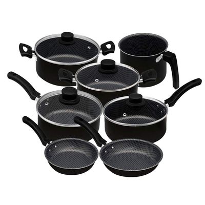 Conjunto de Panelas 7 Peças Antiaderente com Tampa de Vidro Copacabana Eirilar Preto
