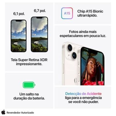iPhone 14 Apple (128GB) Estelar, Tela de 6,1", 5G e Câmera de 12MP